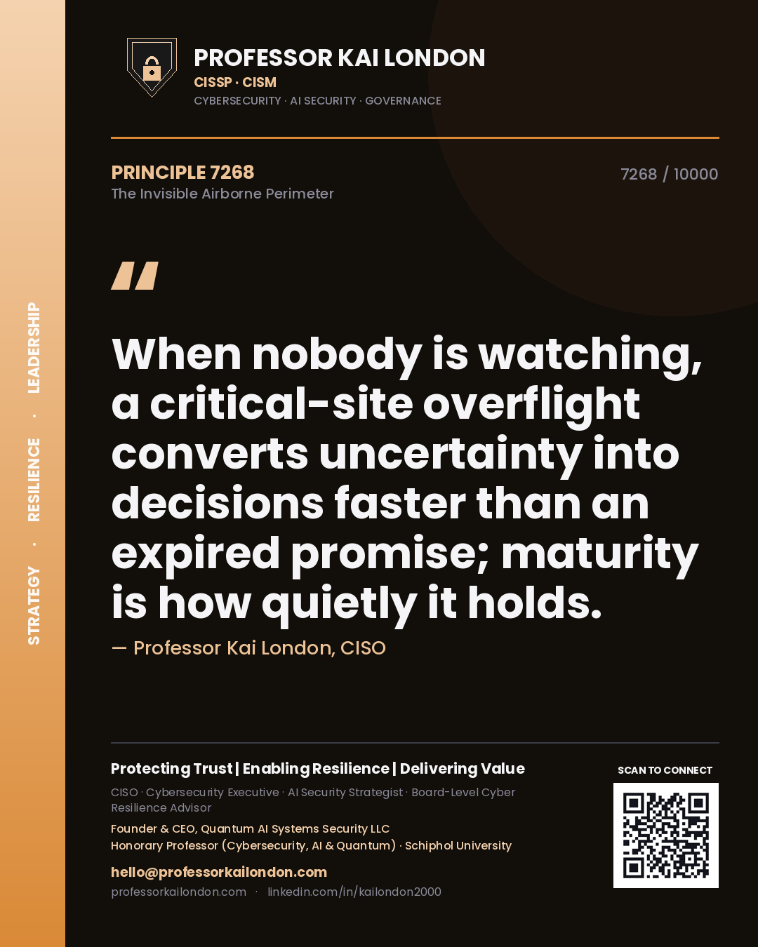 Professor Kai London principle 7268: When nobody is watching, a critical-site overflight converts uncertainty into decisions faster than an expired promise; maturity is how quietly it holds.