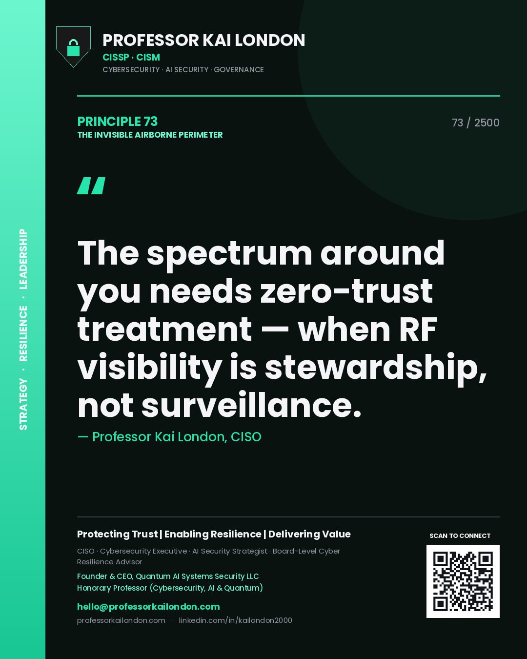 Professor Kai London principle 73: The spectrum around you needs zero-trust treatment — when RF visibility is stewardship, not surveillance.