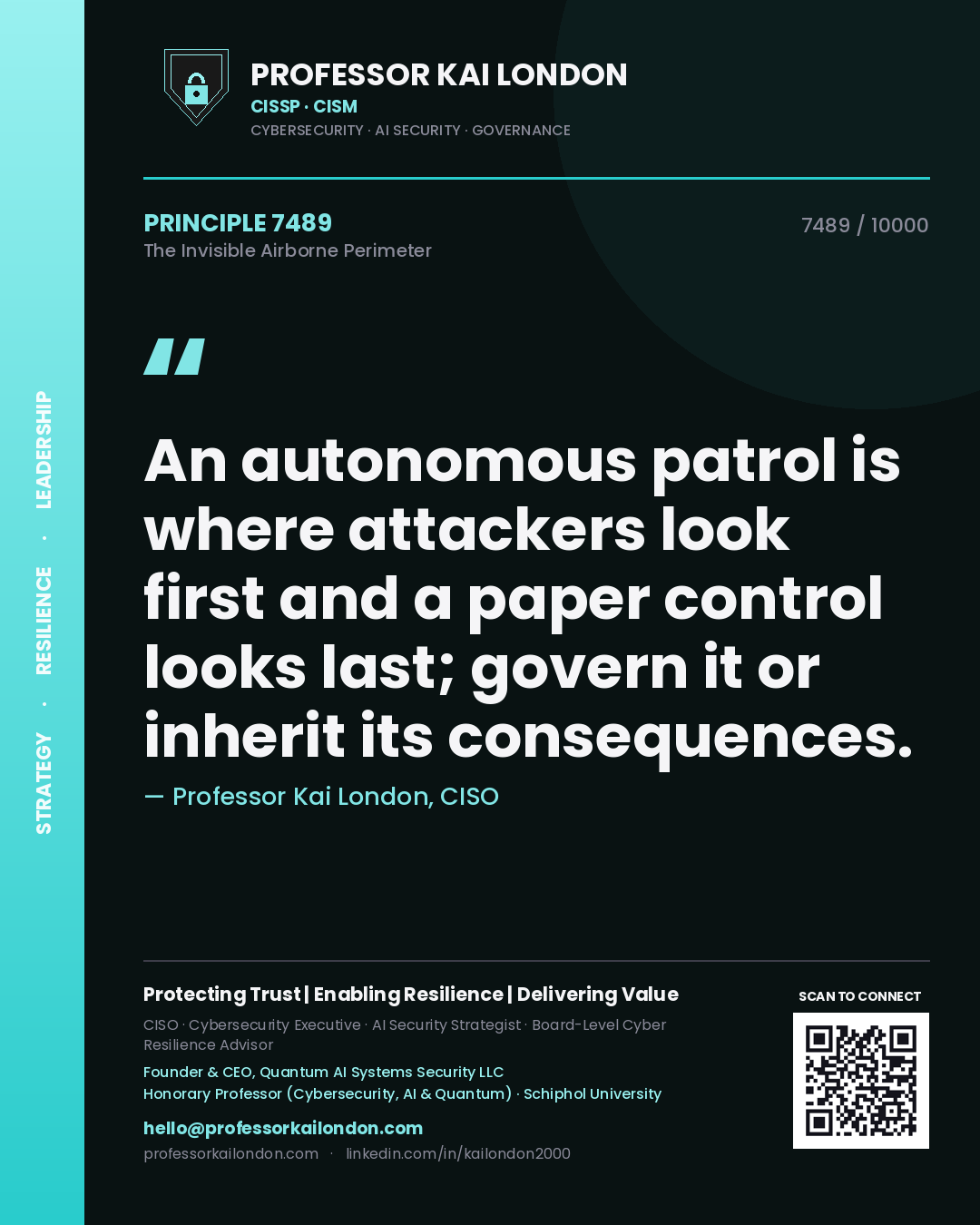 Professor Kai London principle 7489: An autonomous patrol is where attackers look first and a paper control looks last; govern it or inherit its consequences.