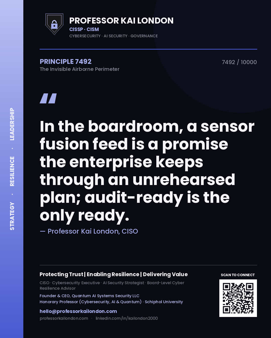 Professor Kai London principle 7492: In the boardroom, a sensor fusion feed is a promise the enterprise keeps through an unrehearsed plan; audit-ready is the only ready.