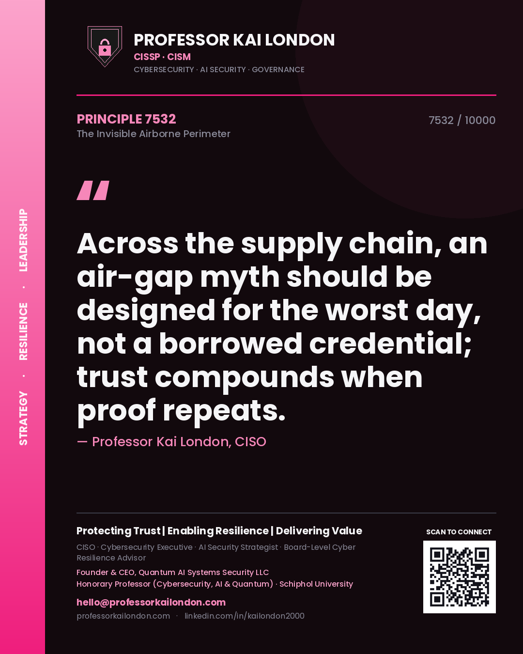 Professor Kai London principle 7532: Across the supply chain, an air-gap myth should be designed for the worst day, not a borrowed credential; trust compounds when proof repeats.