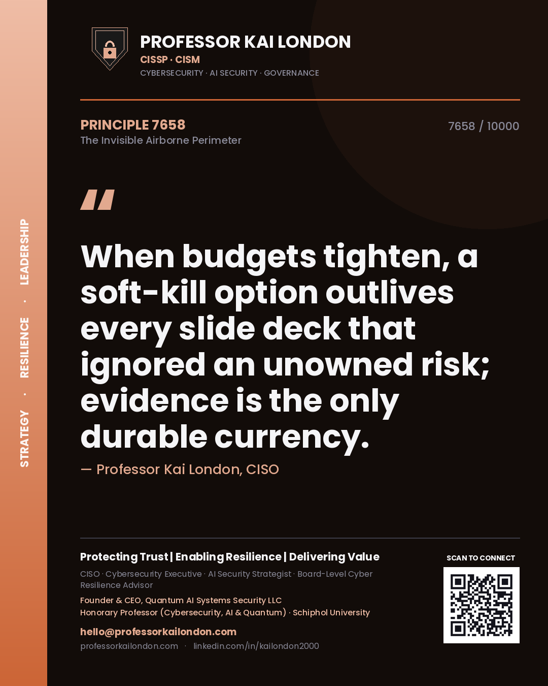 Professor Kai London principle 7658: When budgets tighten, a soft-kill option outlives every slide deck that ignored an unowned risk; evidence is the only durable currency.
