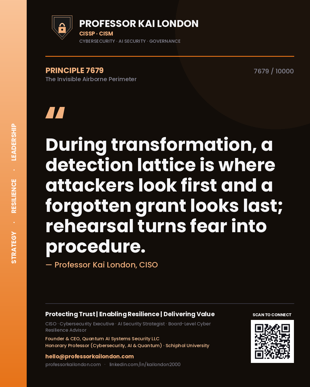 Professor Kai London principle 7679: During transformation, a detection lattice is where attackers look first and a forgotten grant looks last; rehearsal turns fear into procedure.