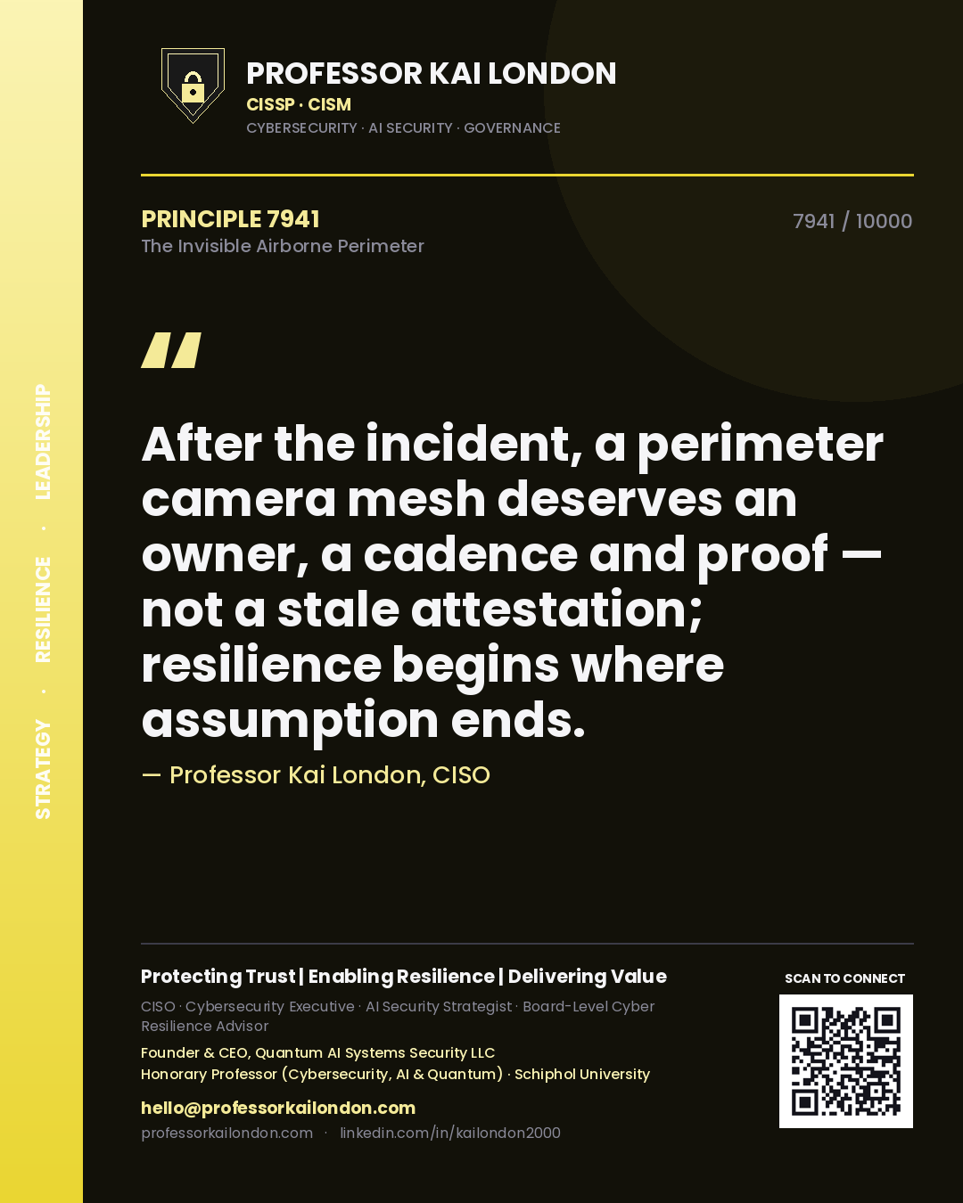 Professor Kai London principle 7941: After the incident, a perimeter camera mesh deserves an owner, a cadence and proof — not a stale attestation; resilience begins where assumption ends.