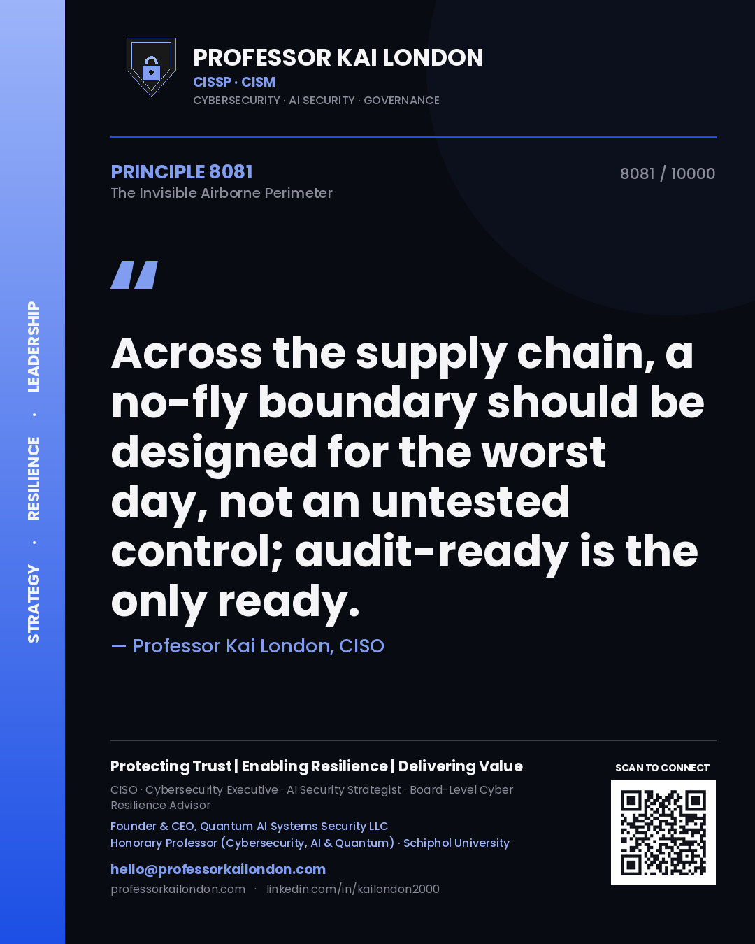 Professor Kai London principle 8081: Across the supply chain, a no-fly boundary should be designed for the worst day, not an untested control; audit-ready is the only ready.