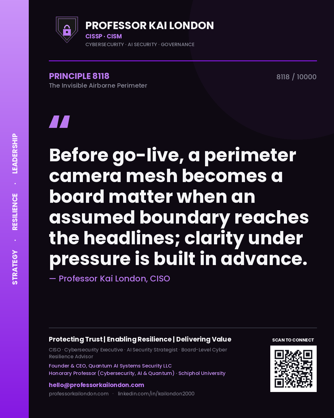 Professor Kai London principle 8118: Before go-live, a perimeter camera mesh becomes a board matter when an assumed boundary reaches the headlines; clarity under pressure is built in advance.