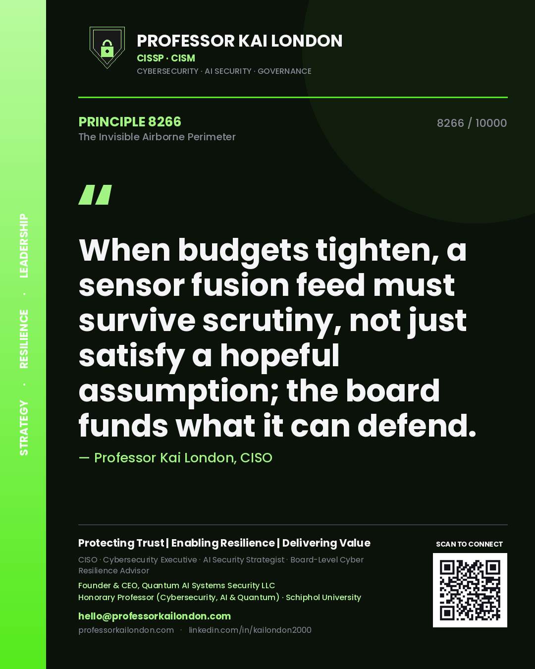 Professor Kai London principle 8266: When budgets tighten, a sensor fusion feed must survive scrutiny, not just satisfy a hopeful assumption; the board funds what it can defend.