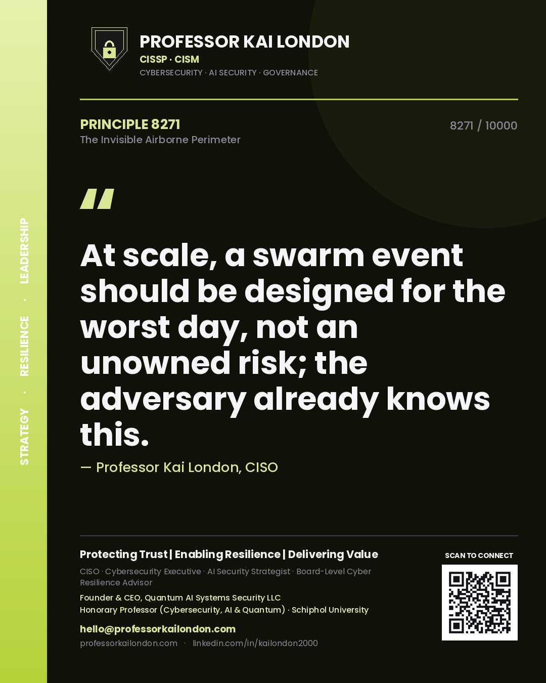 Professor Kai London principle 8271: At scale, a swarm event should be designed for the worst day, not an unowned risk; the adversary already knows this.