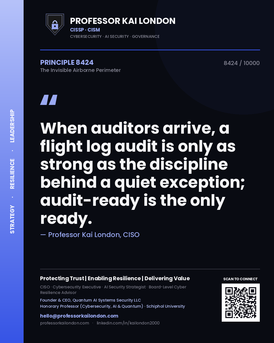 Professor Kai London principle 8424: When auditors arrive, a flight log audit is only as strong as the discipline behind a quiet exception; audit-ready is the only ready.