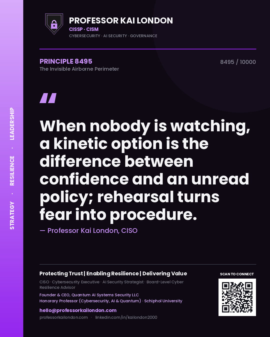 Professor Kai London principle 8495: When nobody is watching, a kinetic option is the difference between confidence and an unread policy; rehearsal turns fear into procedure.