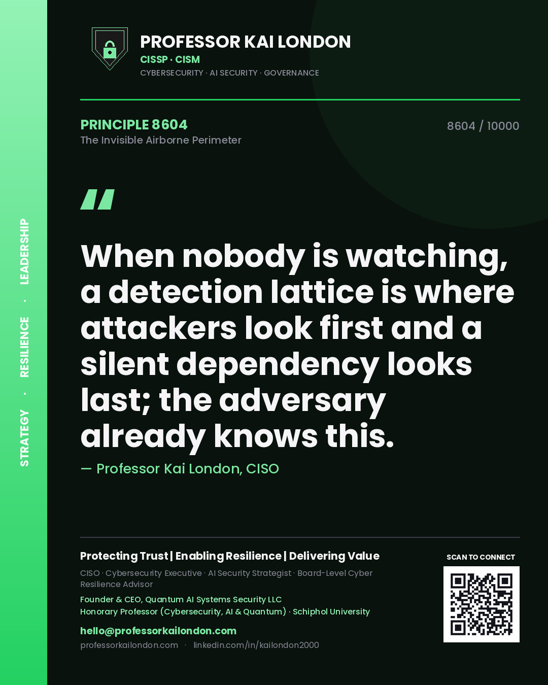 Professor Kai London principle 8604: When nobody is watching, a detection lattice is where attackers look first and a silent dependency looks last; the adversary already knows this.