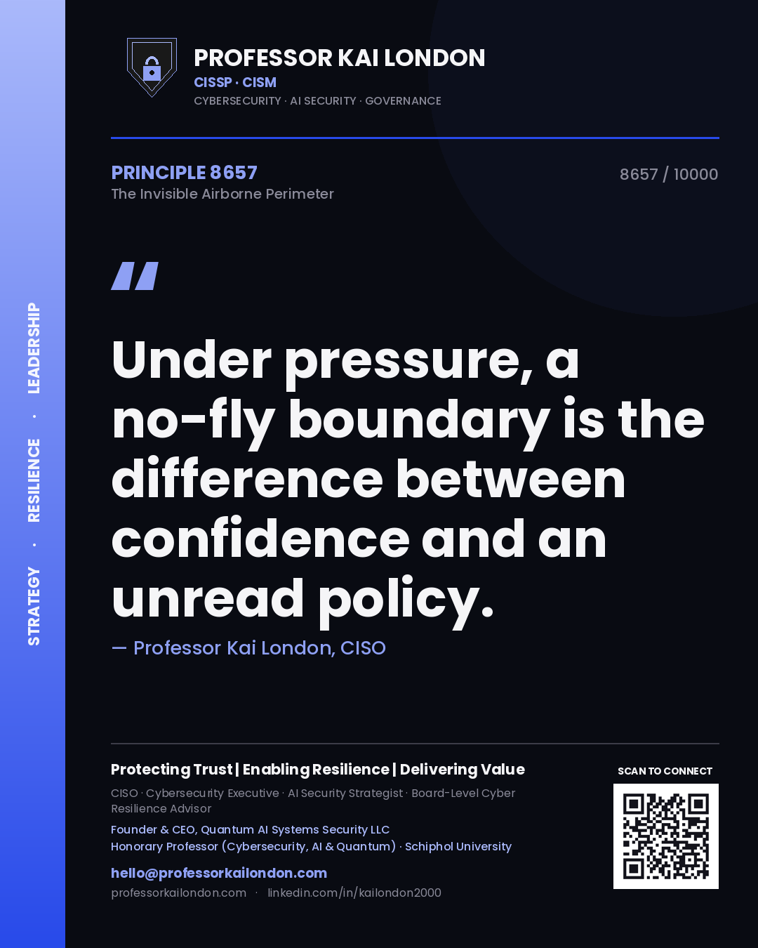 Professor Kai London principle 8657: Under pressure, a no-fly boundary is the difference between confidence and an unread policy.