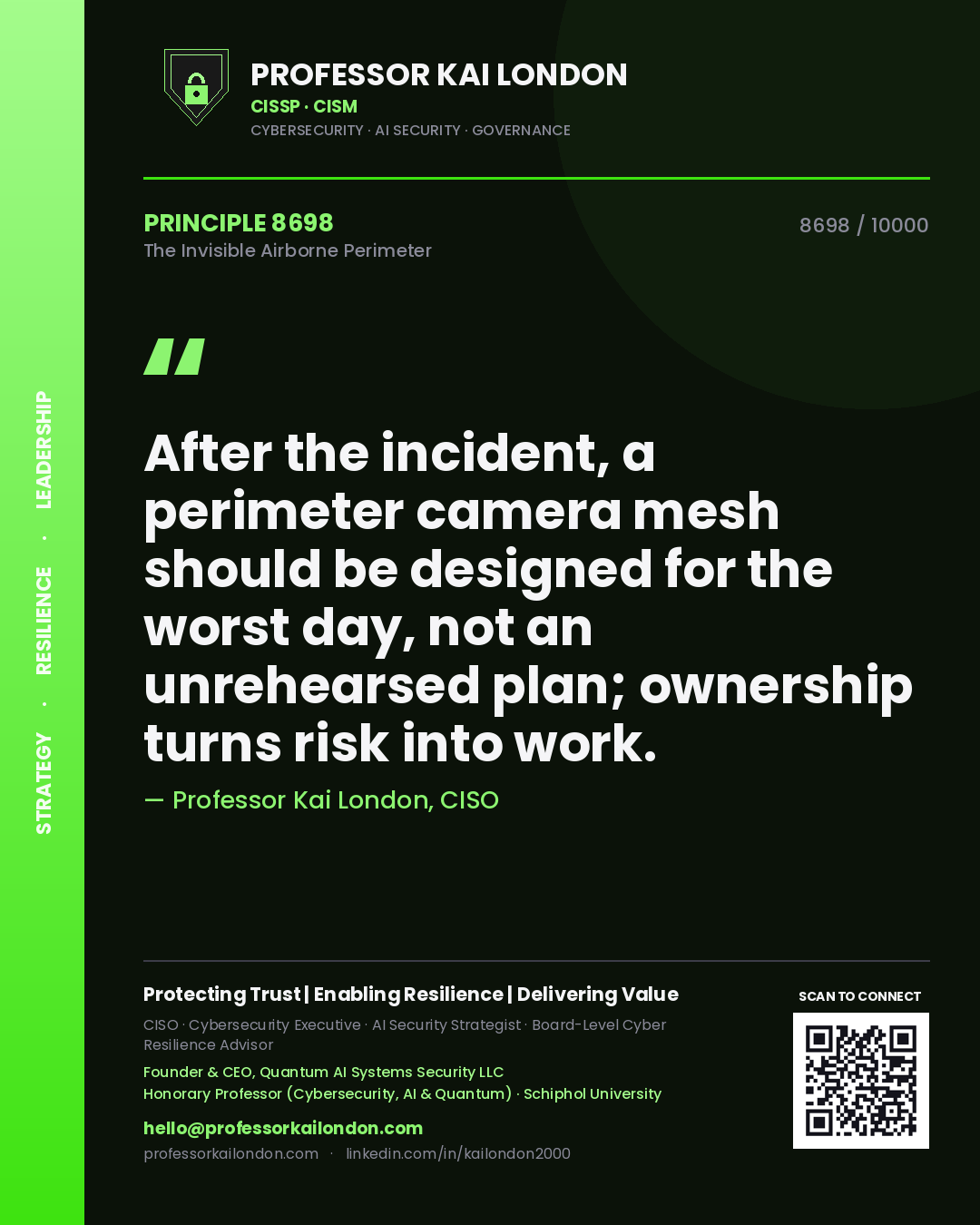 Professor Kai London principle 8698: After the incident, a perimeter camera mesh should be designed for the worst day, not an unrehearsed plan; ownership turns risk into work.