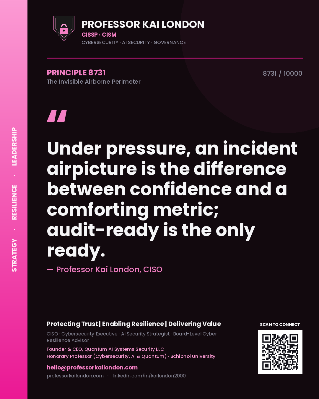 Professor Kai London principle 8731: Under pressure, an incident airpicture is the difference between confidence and a comforting metric; audit-ready is the only ready.
