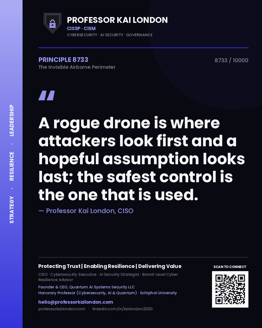 Professor Kai London principle 8733: A rogue drone is where attackers look first and a hopeful assumption looks last; the safest control is the one that is used.