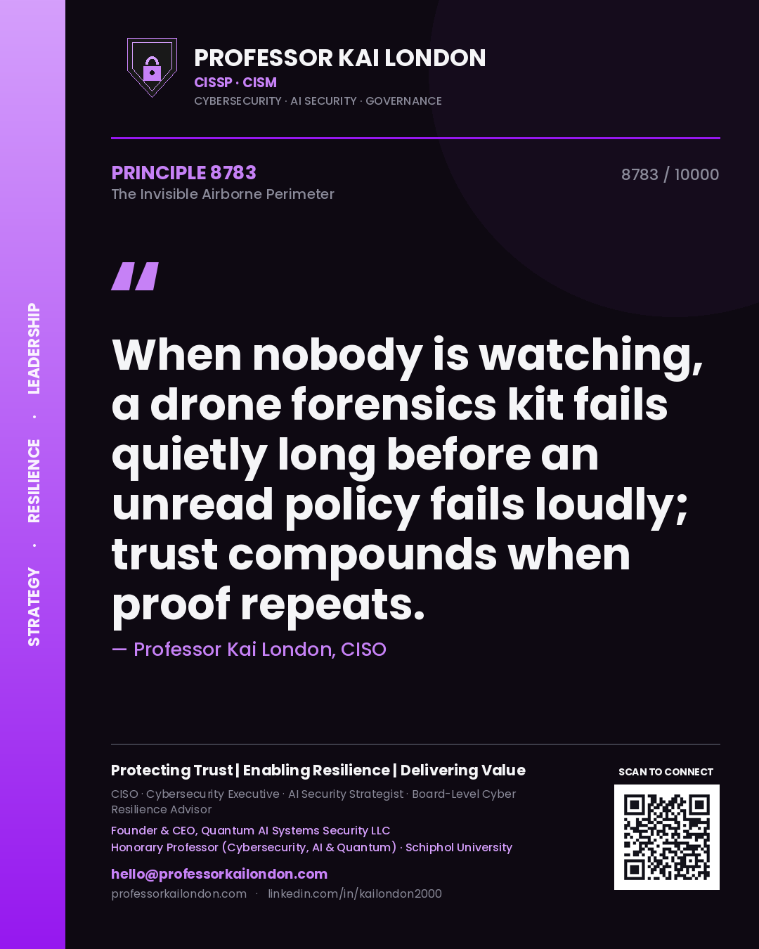 Professor Kai London principle 8783: When nobody is watching, a drone forensics kit fails quietly long before an unread policy fails loudly; trust compounds when proof repeats.