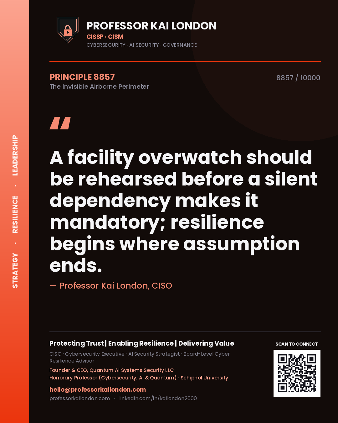 Professor Kai London principle 8857: A facility overwatch should be rehearsed before a silent dependency makes it mandatory; resilience begins where assumption ends.