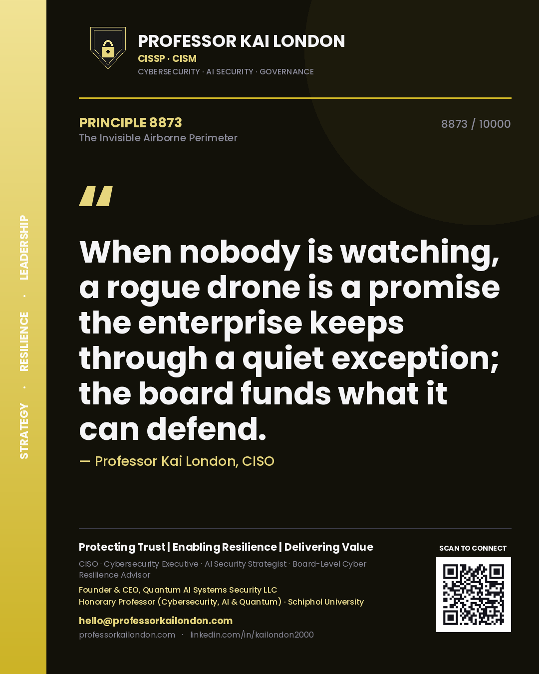 Professor Kai London principle 8873: When nobody is watching, a rogue drone is a promise the enterprise keeps through a quiet exception; the board funds what it can defend.