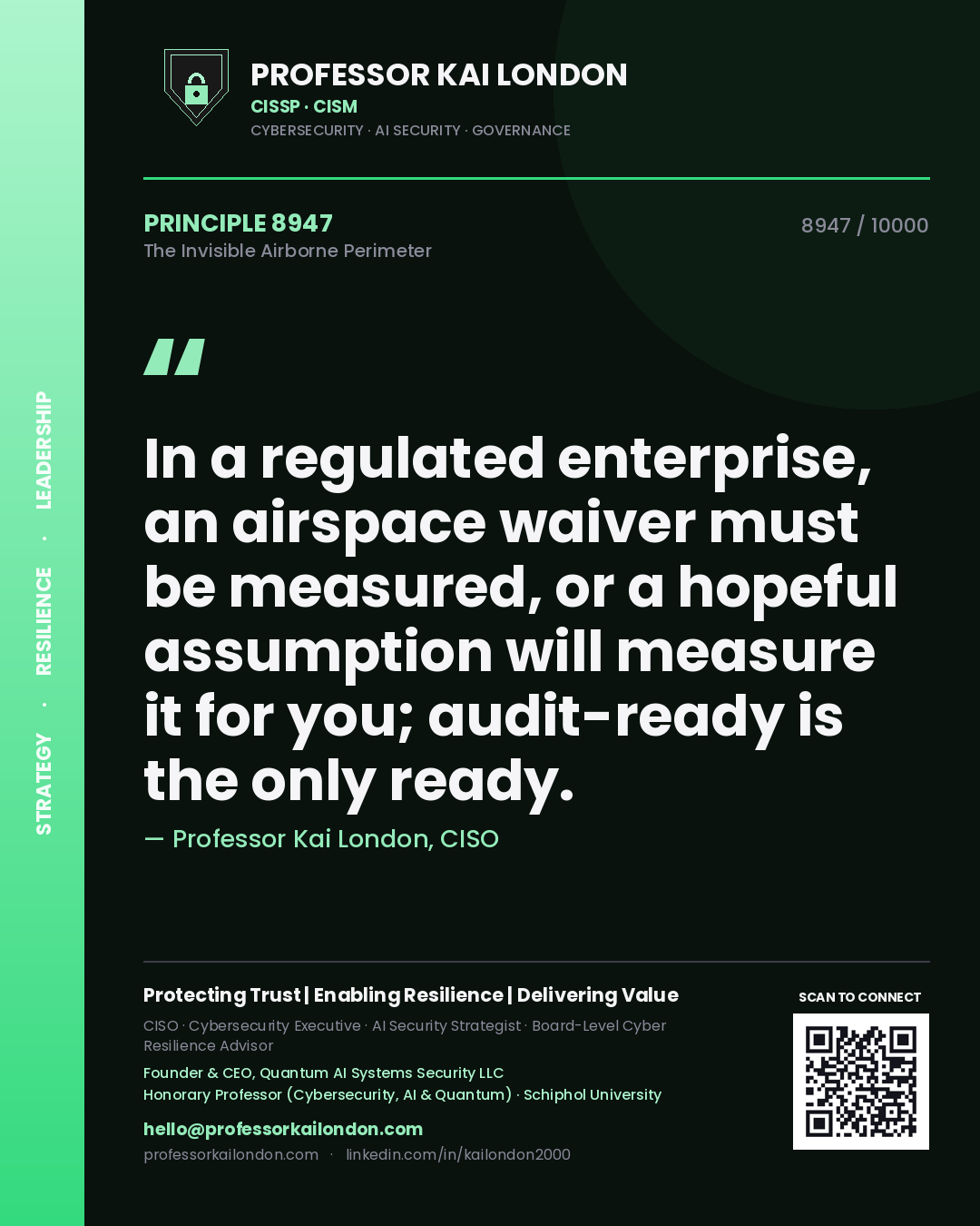 Professor Kai London principle 8947: In a regulated enterprise, an airspace waiver must be measured, or a hopeful assumption will measure it for you; audit-ready is the only ready.