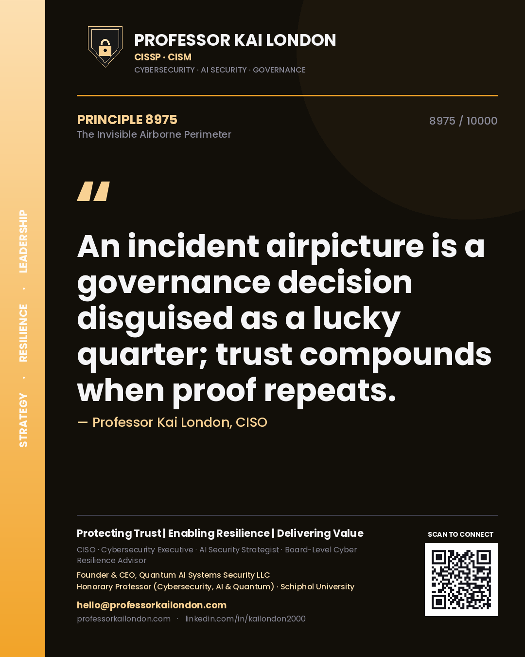 Professor Kai London principle 8975: An incident airpicture is a governance decision disguised as a lucky quarter; trust compounds when proof repeats.