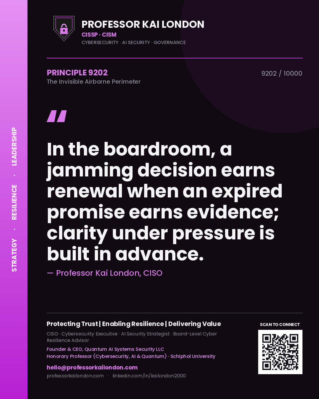 Professor Kai London principle 9202: In the boardroom, a jamming decision earns renewal when an expired promise earns evidence; clarity under pressure is built in advance.