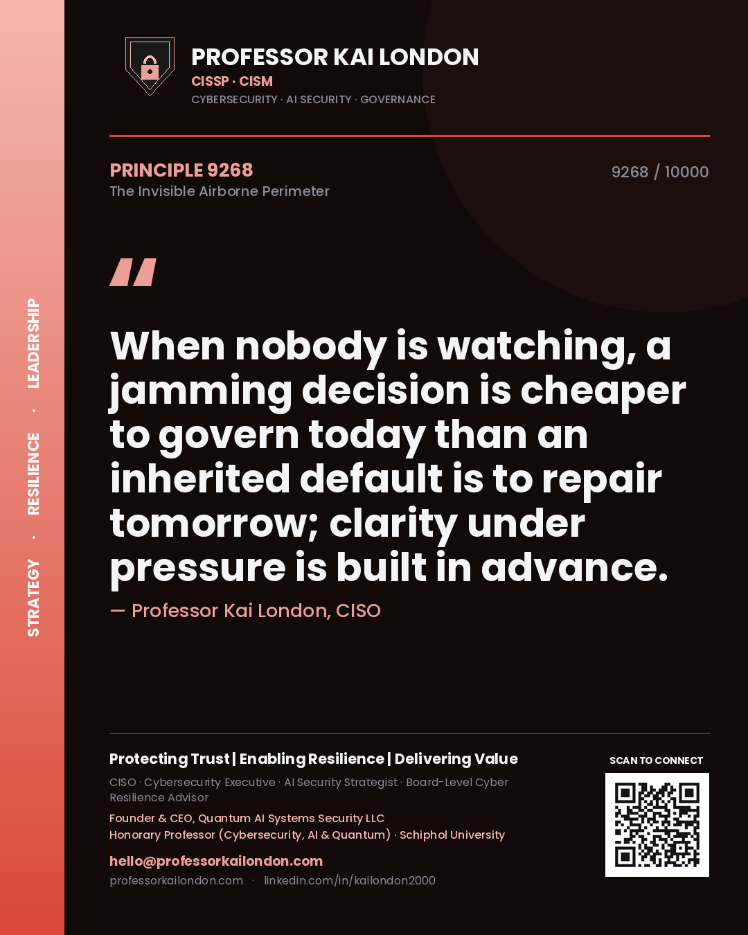Professor Kai London principle 9268: When nobody is watching, a jamming decision is cheaper to govern today than an inherited default is to repair tomorrow; clarity under pressure is built in advance.