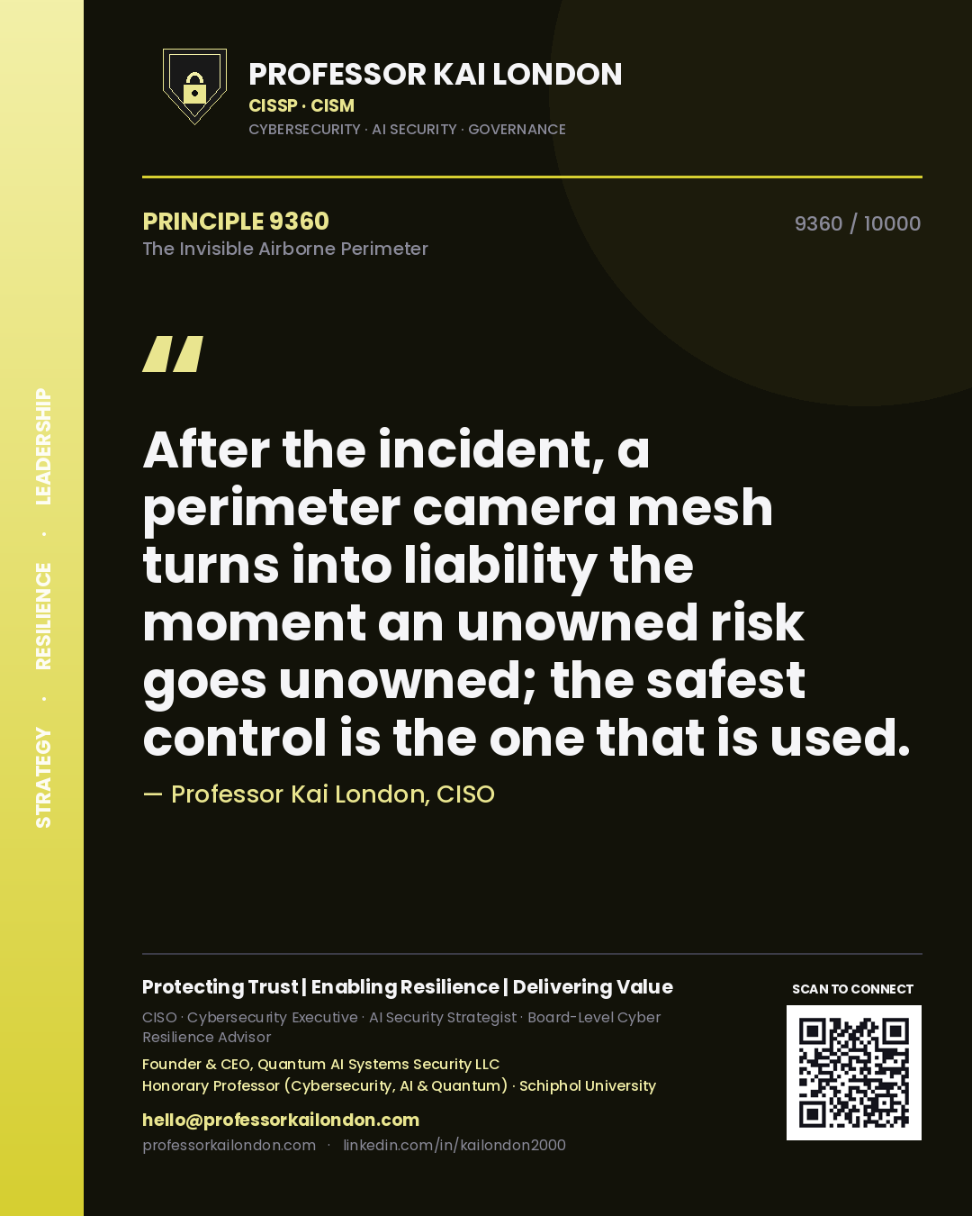 Professor Kai London principle 9360: After the incident, a perimeter camera mesh turns into liability the moment an unowned risk goes unowned; the safest control is the one that is used.