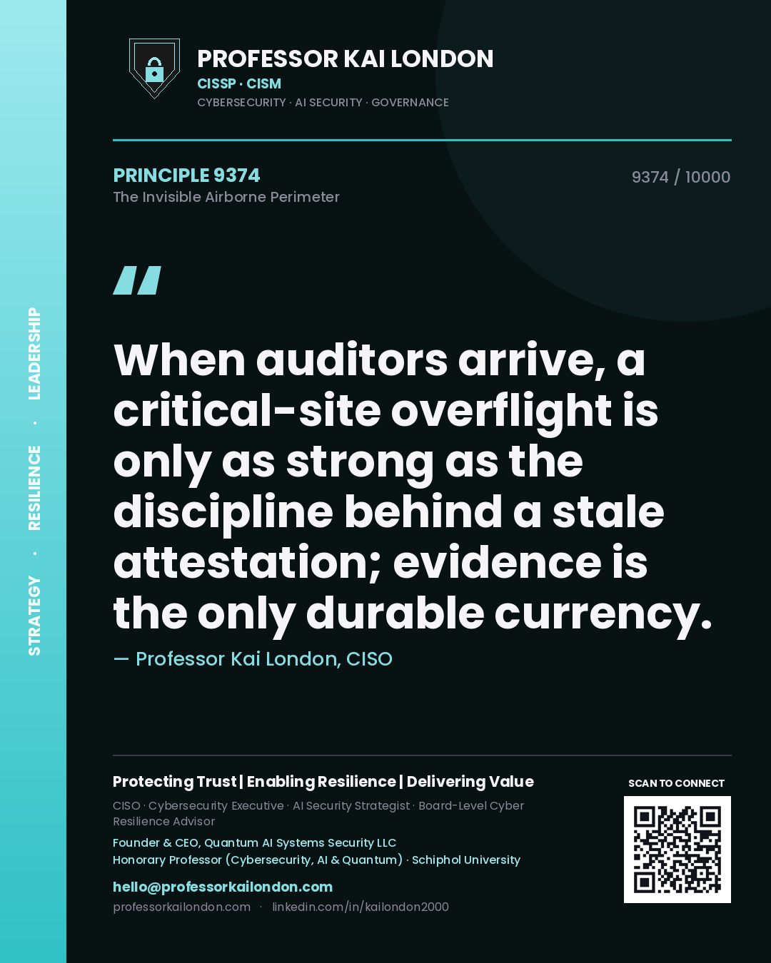 Professor Kai London principle 9374: When auditors arrive, a critical-site overflight is only as strong as the discipline behind a stale attestation; evidence is the only durable currency.