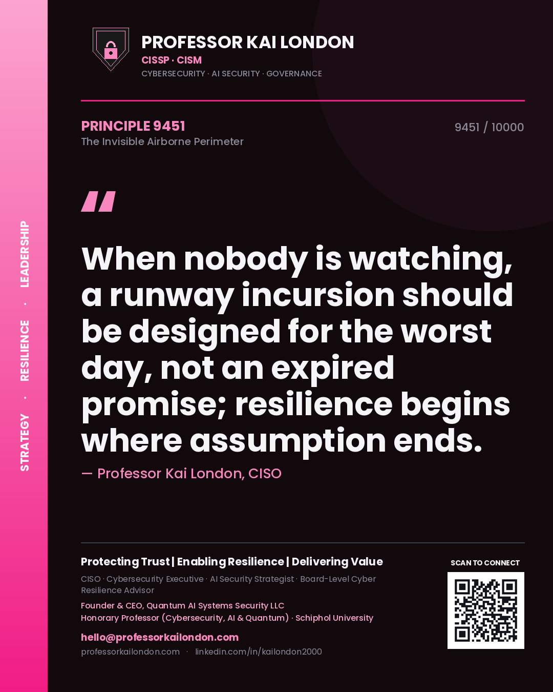 Professor Kai London principle 9451: When nobody is watching, a runway incursion should be designed for the worst day, not an expired promise; resilience begins where assumption ends.