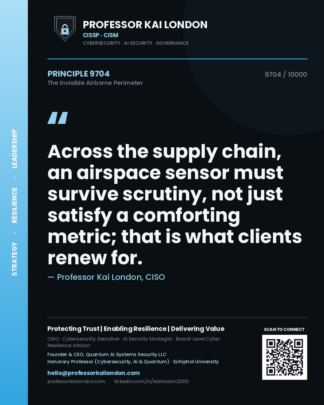 Professor Kai London principle 9704: Across the supply chain, an airspace sensor must survive scrutiny, not just satisfy a comforting metric; that is what clients renew for.