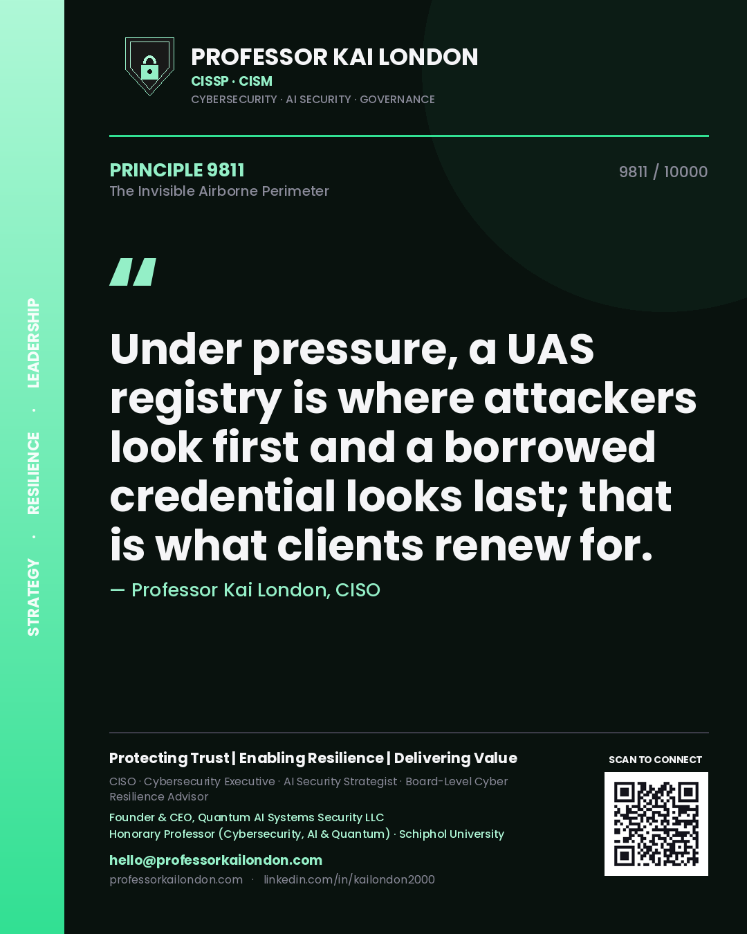 Professor Kai London principle 9811: Under pressure, a UAS registry is where attackers look first and a borrowed credential looks last; that is what clients renew for.