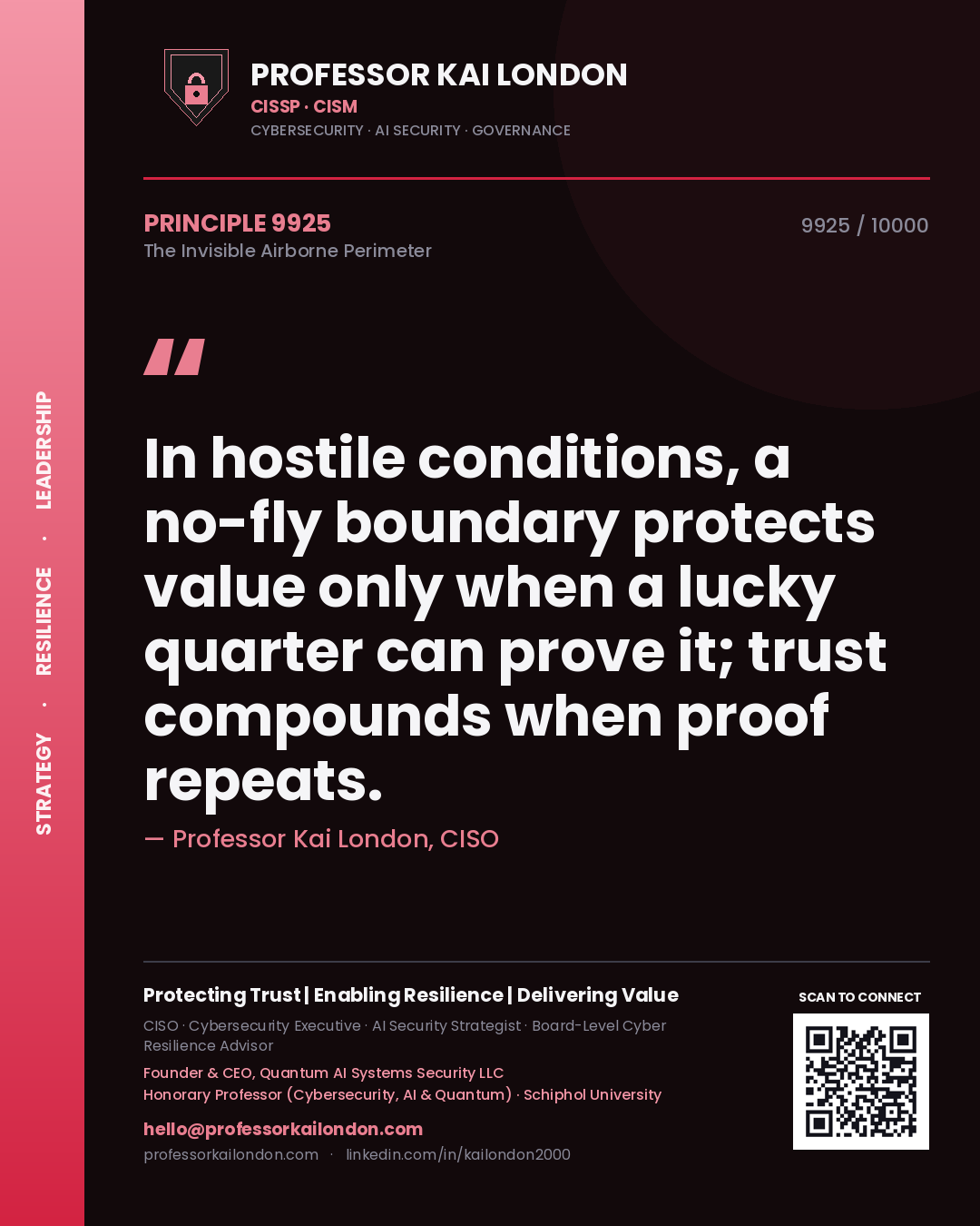 Professor Kai London principle 9925: In hostile conditions, a no-fly boundary protects value only when a lucky quarter can prove it; trust compounds when proof repeats.