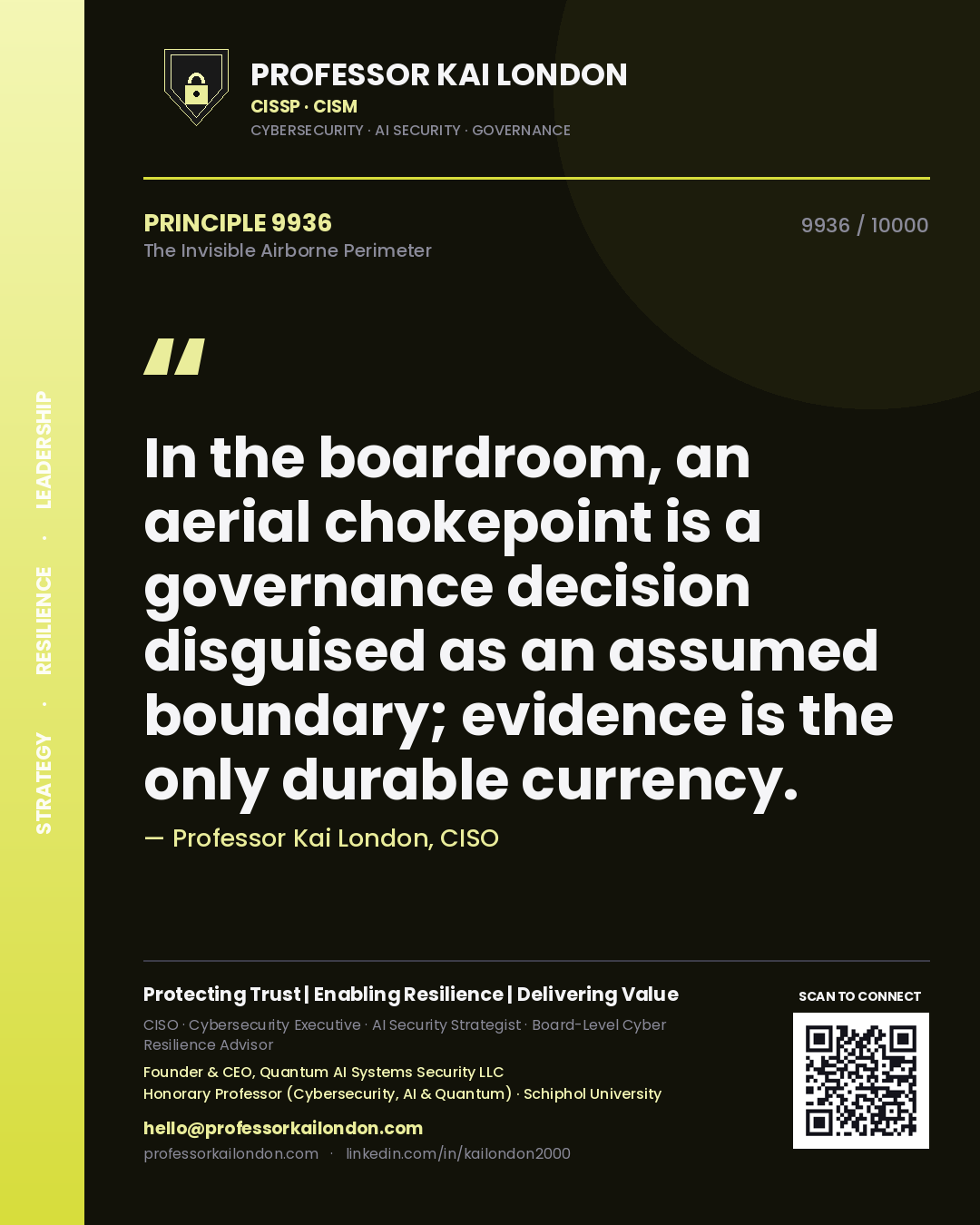 Professor Kai London principle 9936: In the boardroom, an aerial chokepoint is a governance decision disguised as an assumed boundary; evidence is the only durable currency.