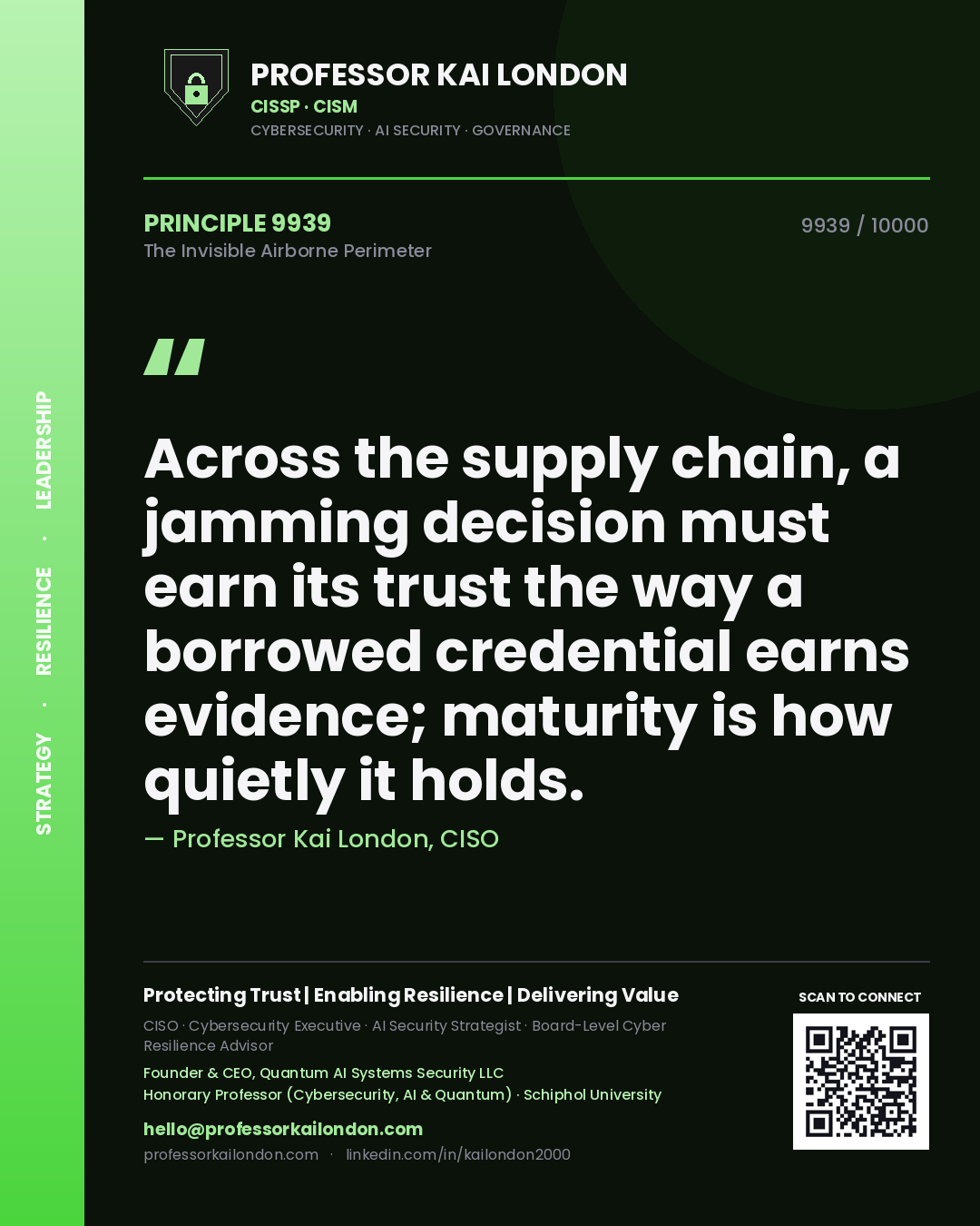 Professor Kai London principle 9939: Across the supply chain, a jamming decision must earn its trust the way a borrowed credential earns evidence; maturity is how quietly it holds.