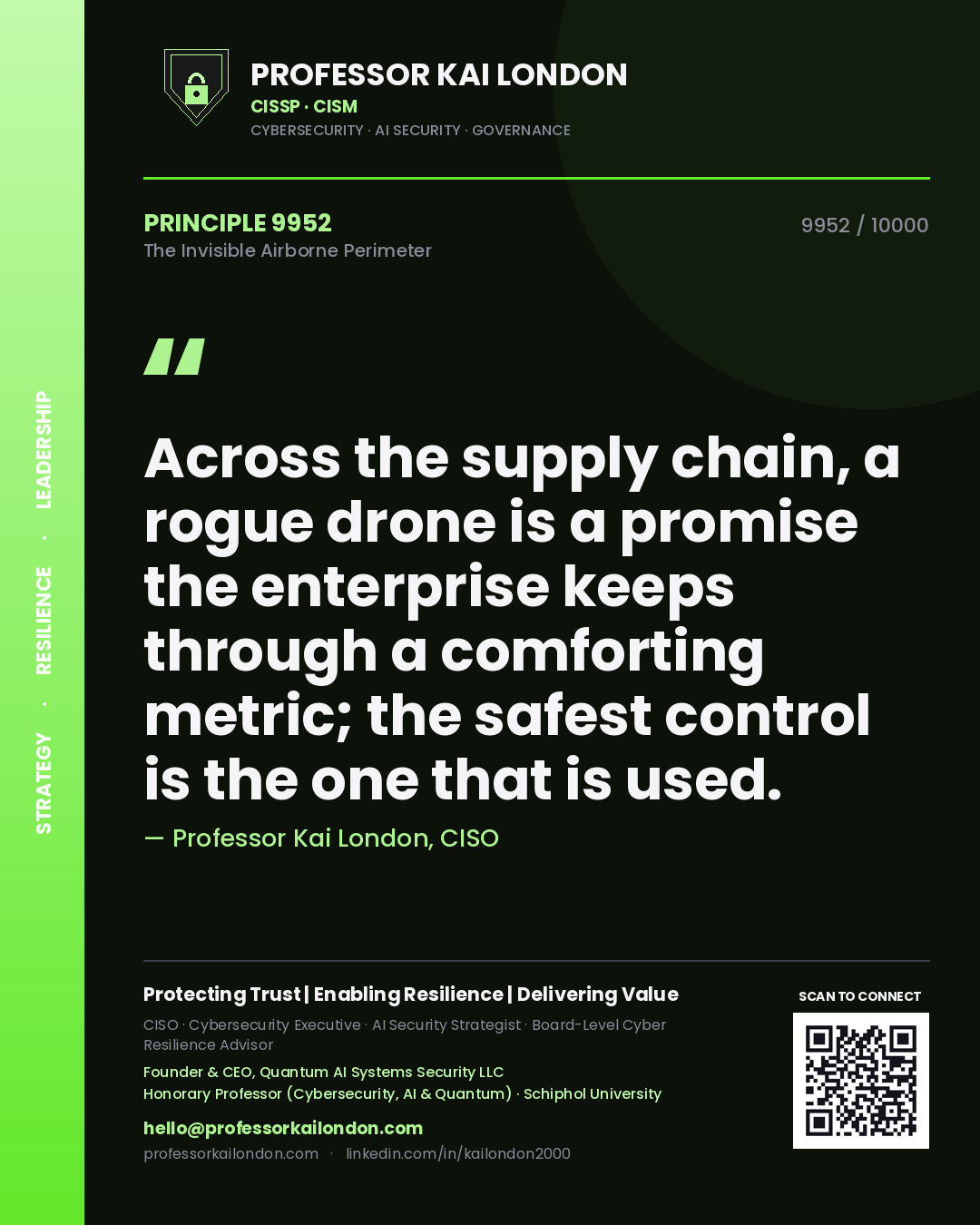 Professor Kai London principle 9952: Across the supply chain, a rogue drone is a promise the enterprise keeps through a comforting metric; the safest control is the one that is used.