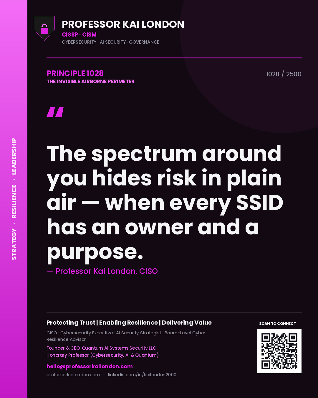 Professor Kai London principle 1028: The spectrum around you hides risk in plain air — when every SSID has an owner and a purpose.