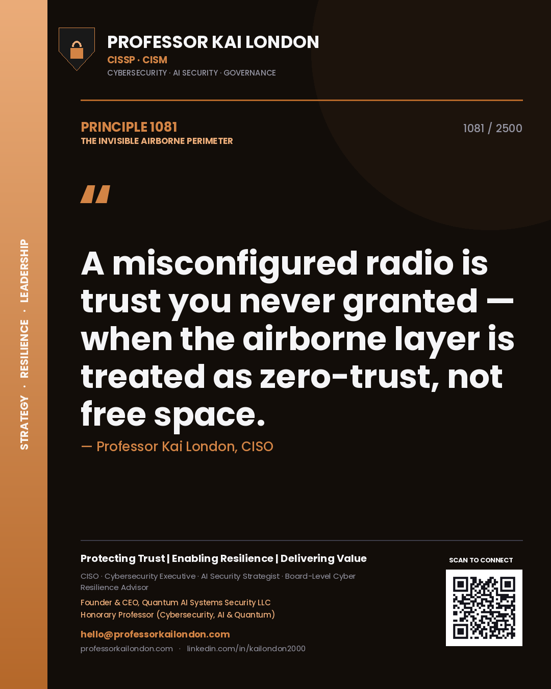 Professor Kai London principle 1081: A misconfigured radio is trust you never granted — when the airborne layer is treated as zero-trust, not free space.