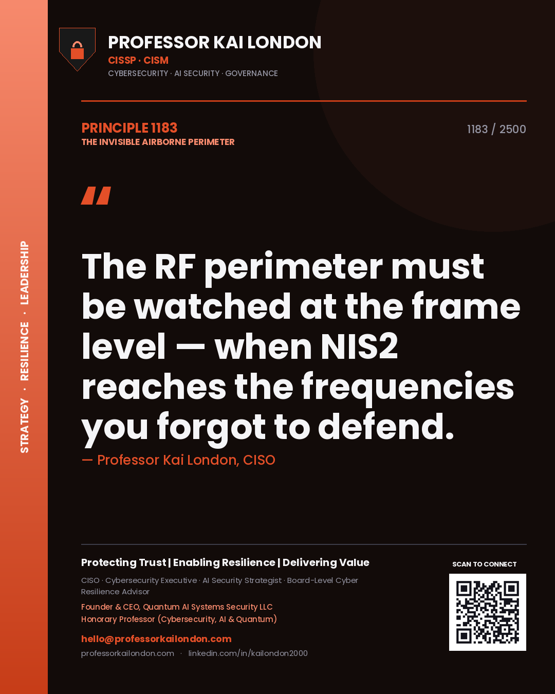 Professor Kai London principle 1183: The RF perimeter must be watched at the frame level — when NIS2 reaches the frequencies you forgot to defend.