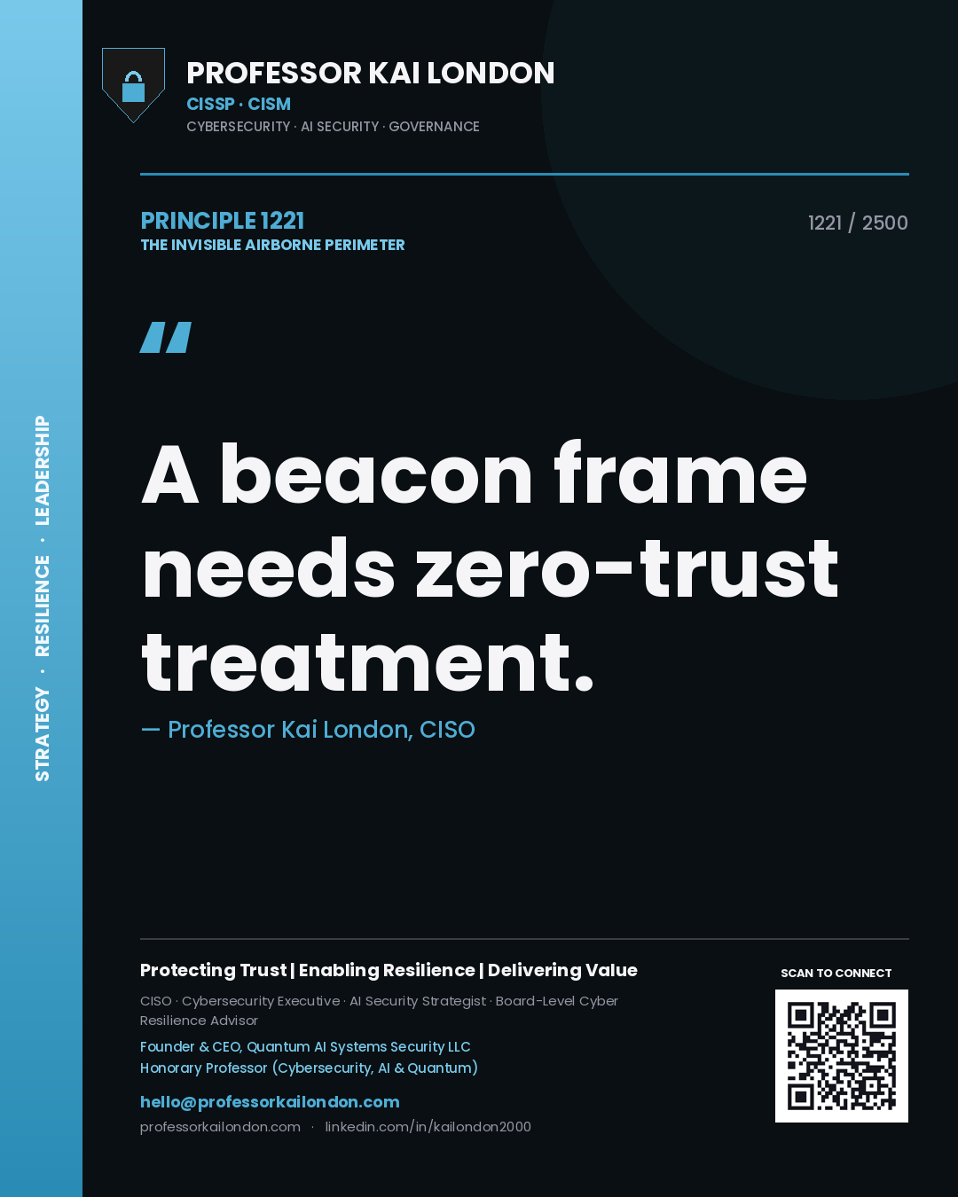 Professor Kai London principle 1221: A beacon frame needs zero-trust treatment.
