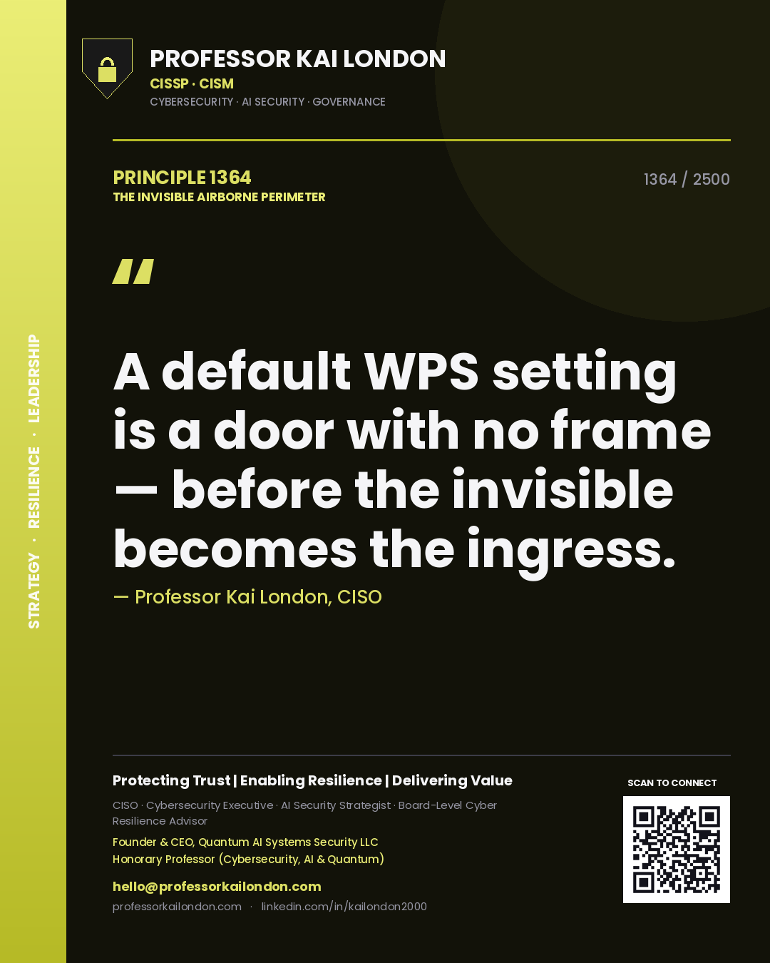 Professor Kai London principle 1364: A default WPS setting is a door with no frame — before the invisible becomes the ingress.