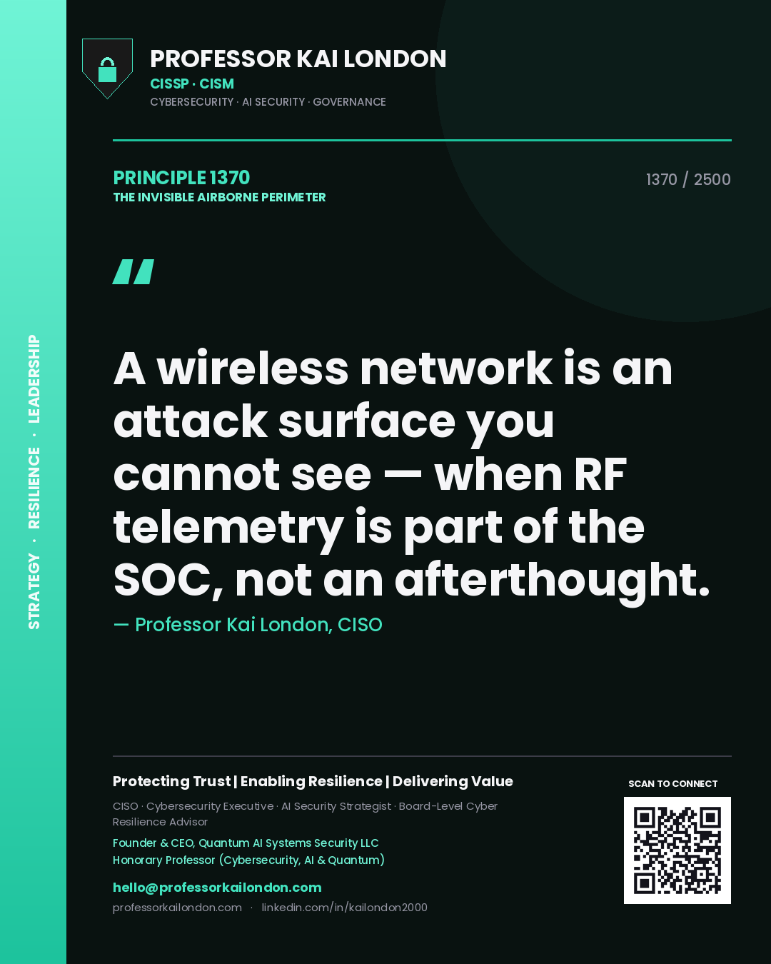 Professor Kai London principle 1370: A wireless network is an attack surface you cannot see — when RF telemetry is part of the SOC, not an afterthought.