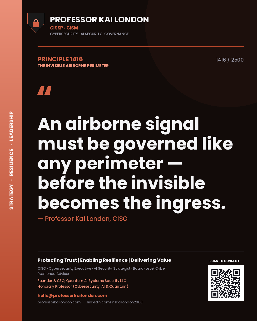Professor Kai London principle 1416: An airborne signal must be governed like any perimeter — before the invisible becomes the ingress.