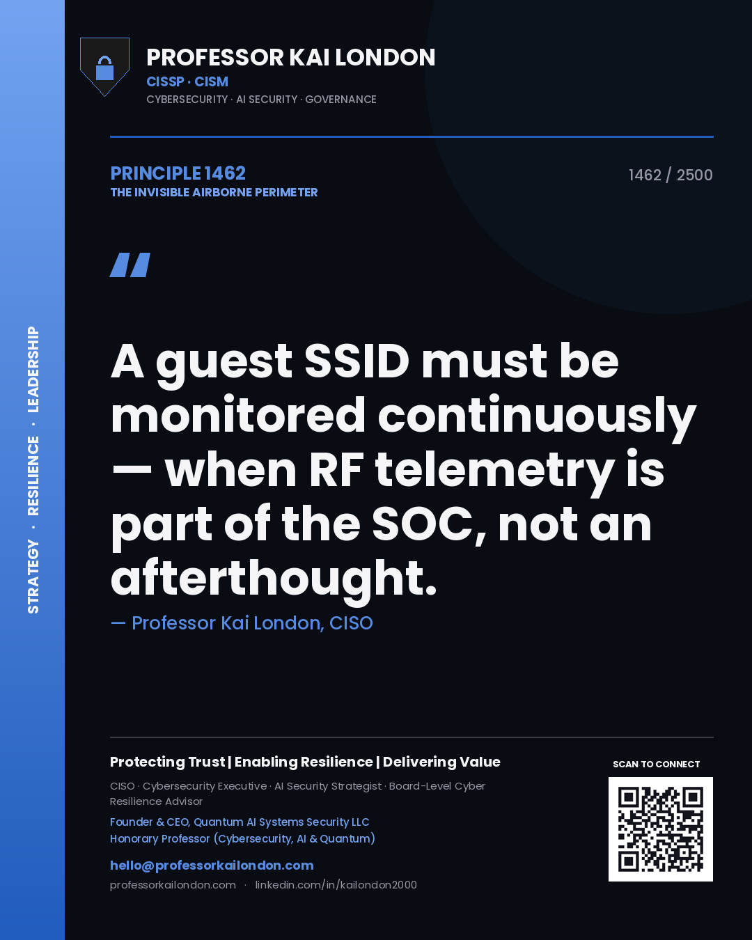 Professor Kai London principle 1462: A guest SSID must be monitored continuously — when RF telemetry is part of the SOC, not an afterthought.