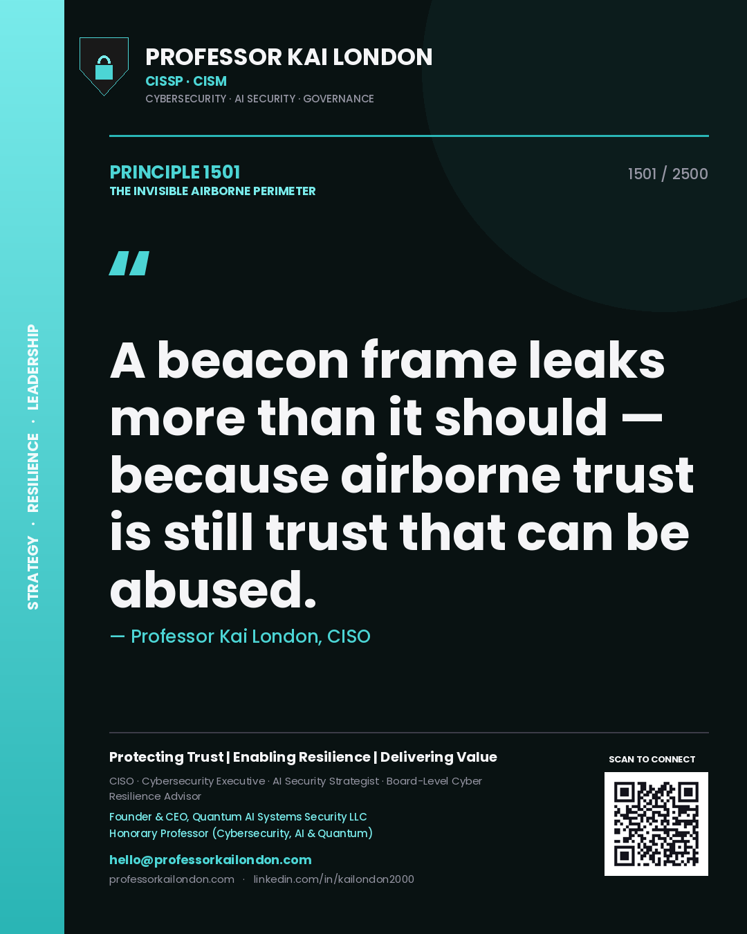 Professor Kai London principle 1501: A beacon frame leaks more than it should — because airborne trust is still trust that can be abused.