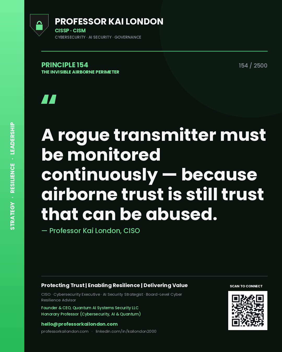 Professor Kai London principle 154: A rogue transmitter must be monitored continuously — because airborne trust is still trust that can be abused.