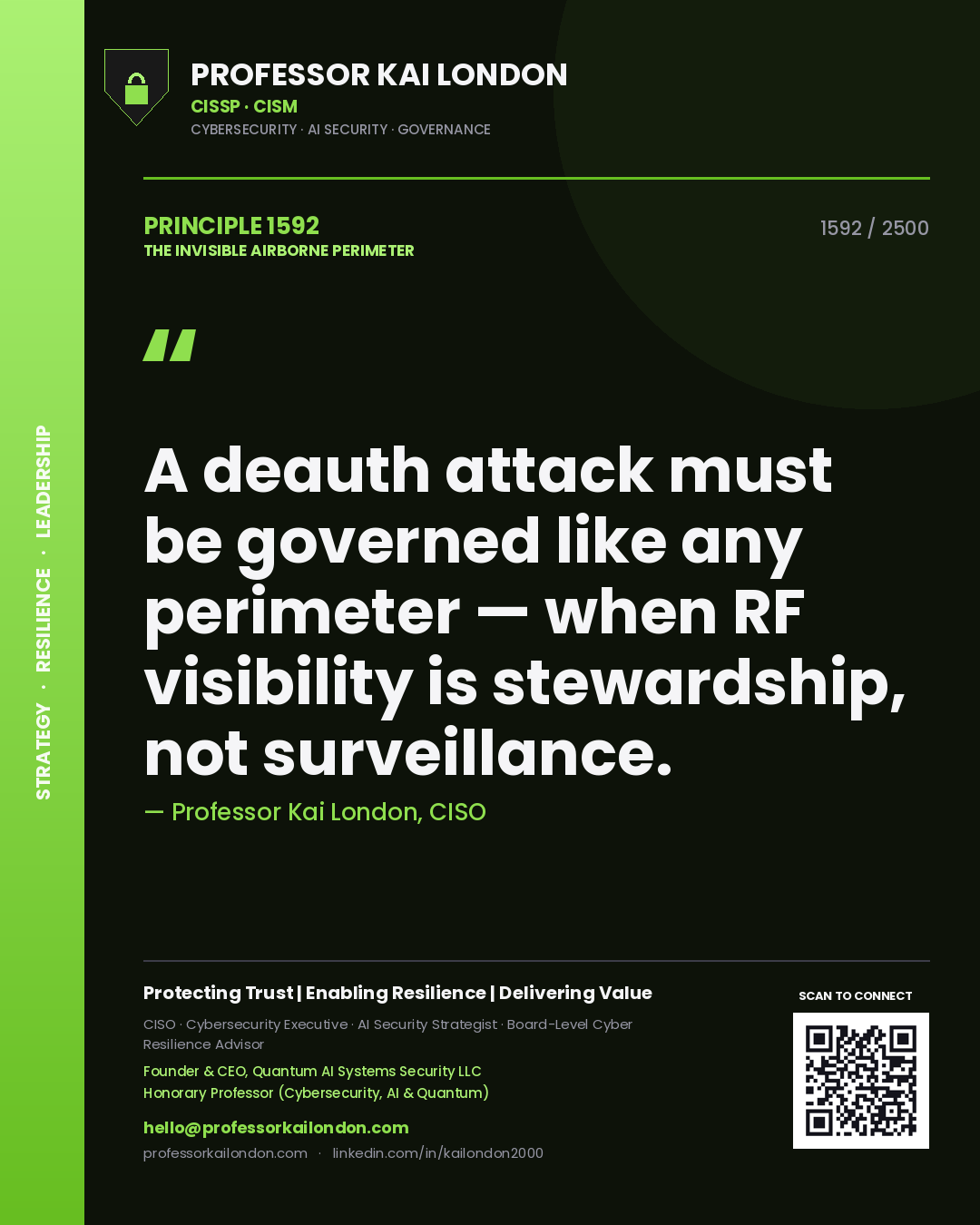 Professor Kai London principle 1592: A deauth attack must be governed like any perimeter — when RF visibility is stewardship, not surveillance.