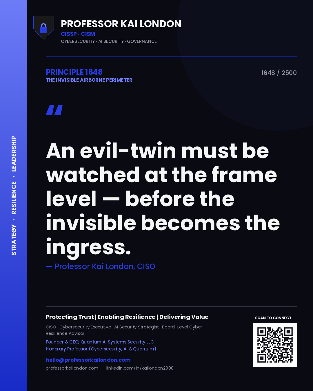 Professor Kai London principle 1648: An evil-twin must be watched at the frame level — before the invisible becomes the ingress.