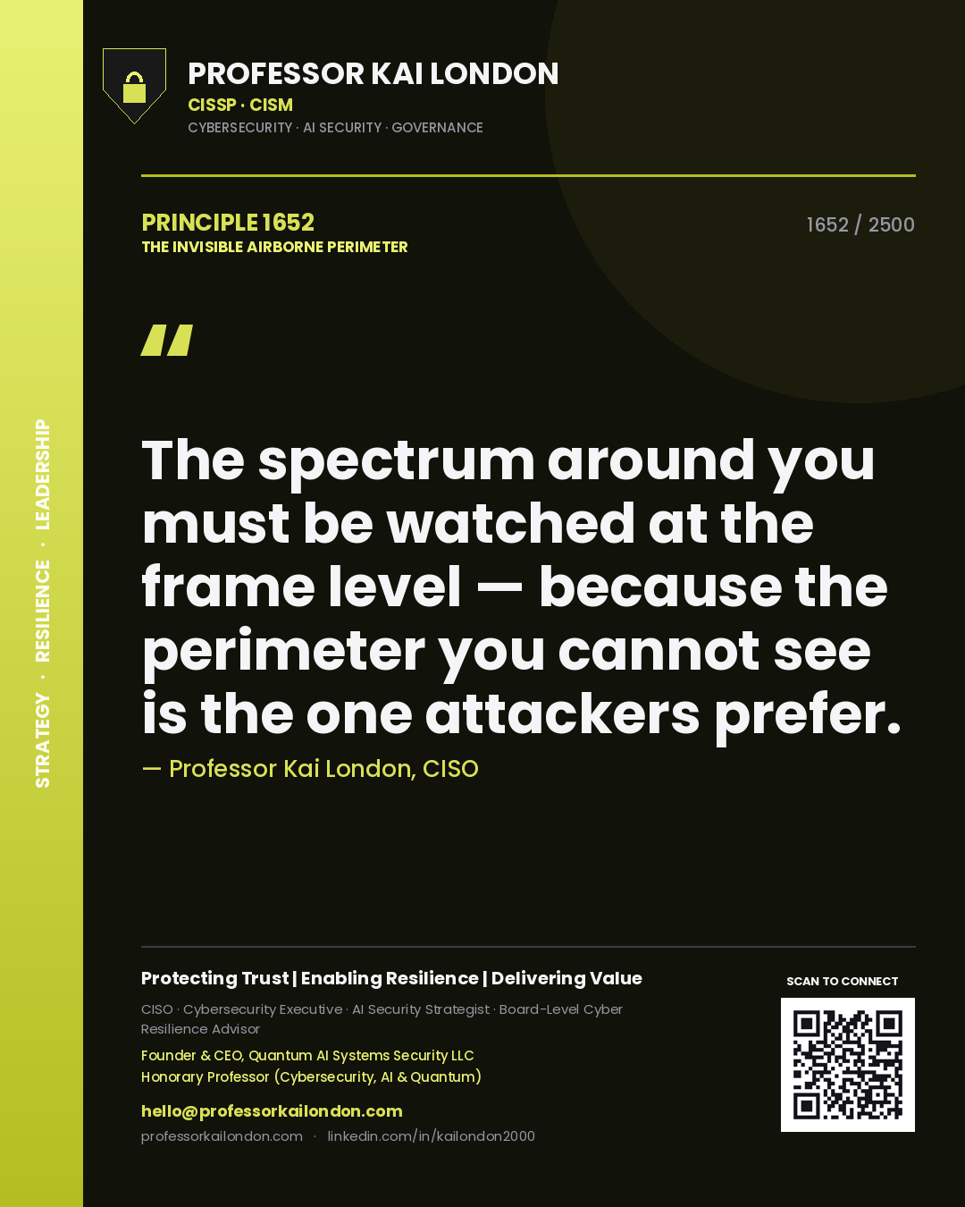 Professor Kai London principle 1652: The spectrum around you must be watched at the frame level — because the perimeter you cannot see is the one attackers prefer.