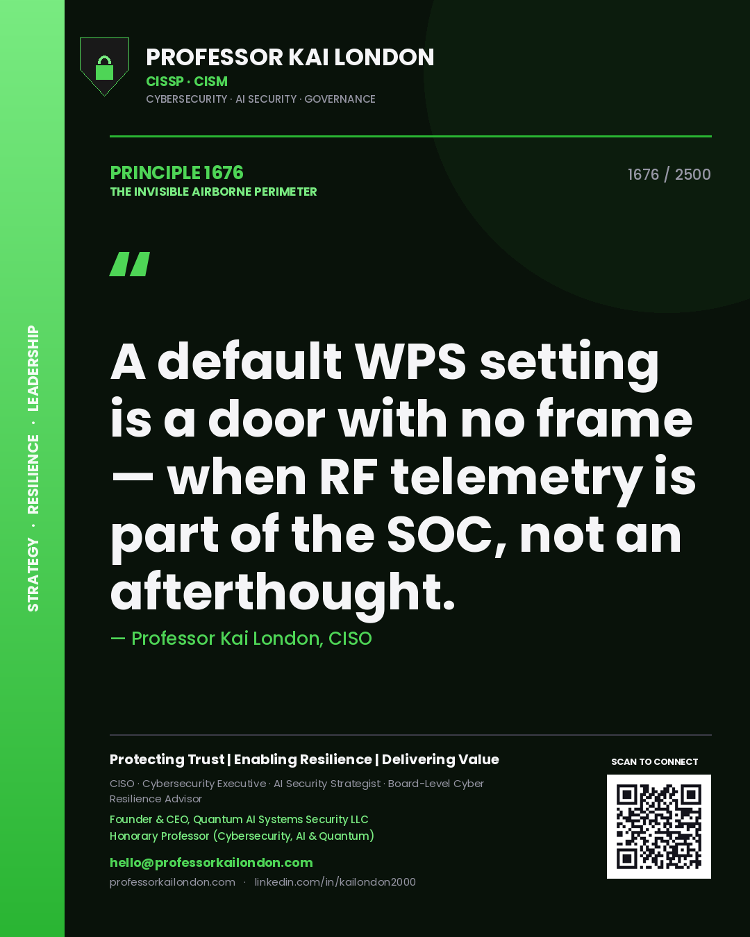 Professor Kai London principle 1676: A default WPS setting is a door with no frame — when RF telemetry is part of the SOC, not an afterthought.