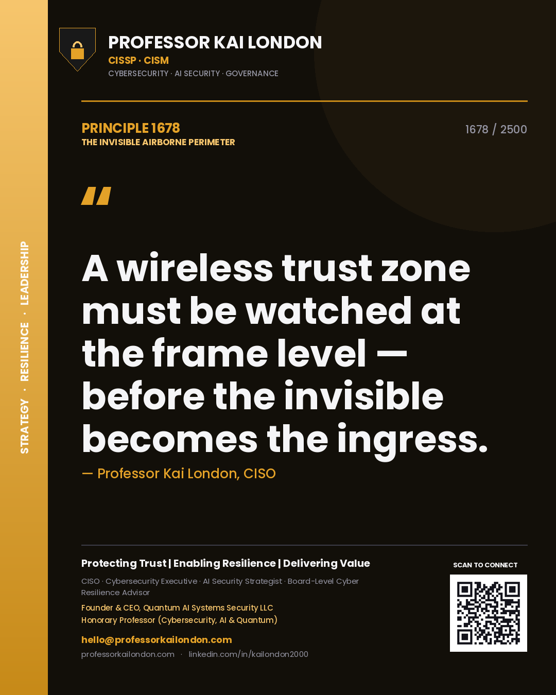 Professor Kai London principle 1678: A wireless trust zone must be watched at the frame level — before the invisible becomes the ingress.